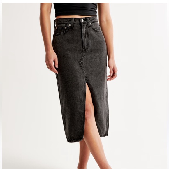 Abercrombie & Fitch Denim Jean Midi Skirt. Size 26 / 2 Bkack. Worn 1x! - Picture 3 of 8